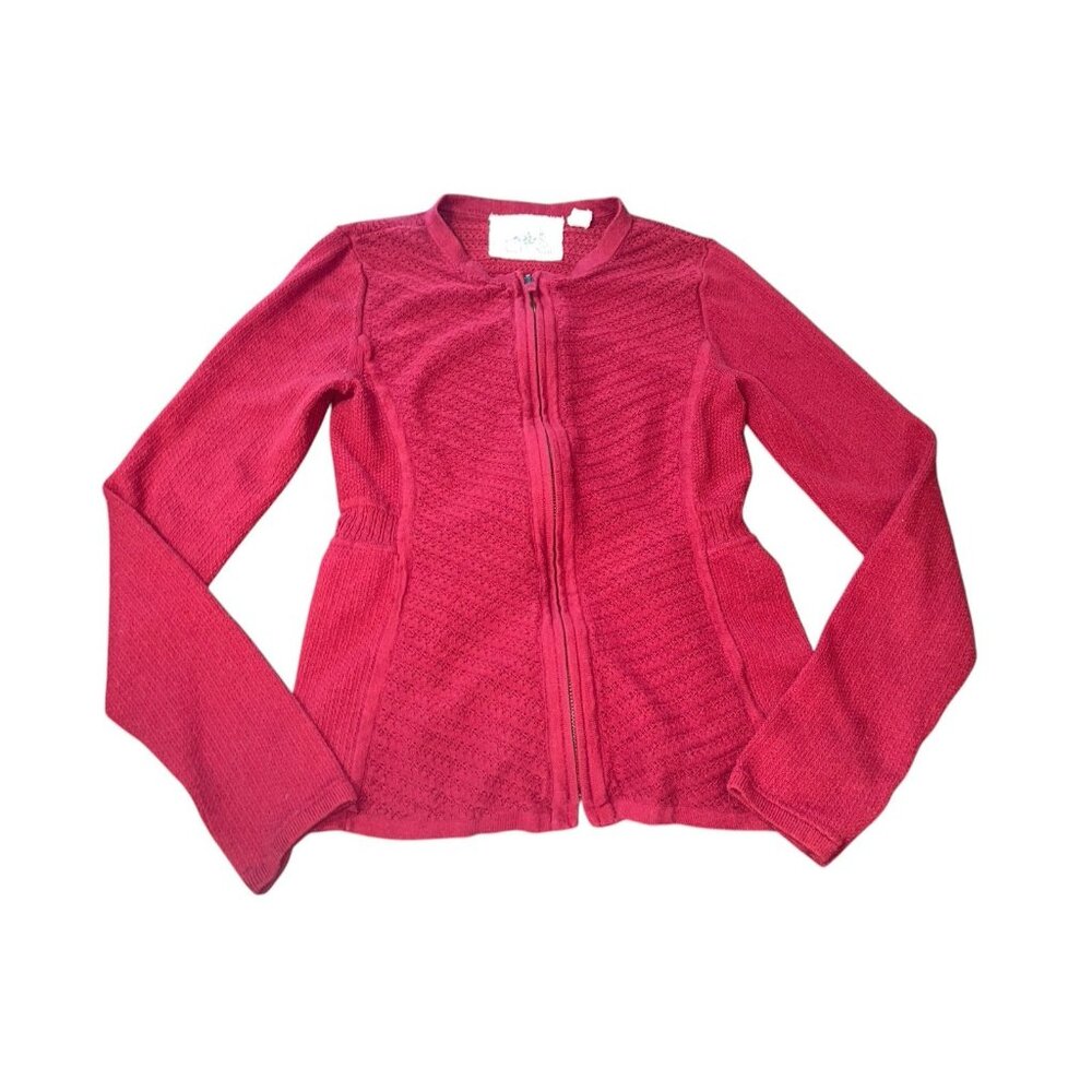 ANTHROPOLOGIE ANGEL OF THE NORTH Women's XS Red Cardigan Zip-Up Sweater